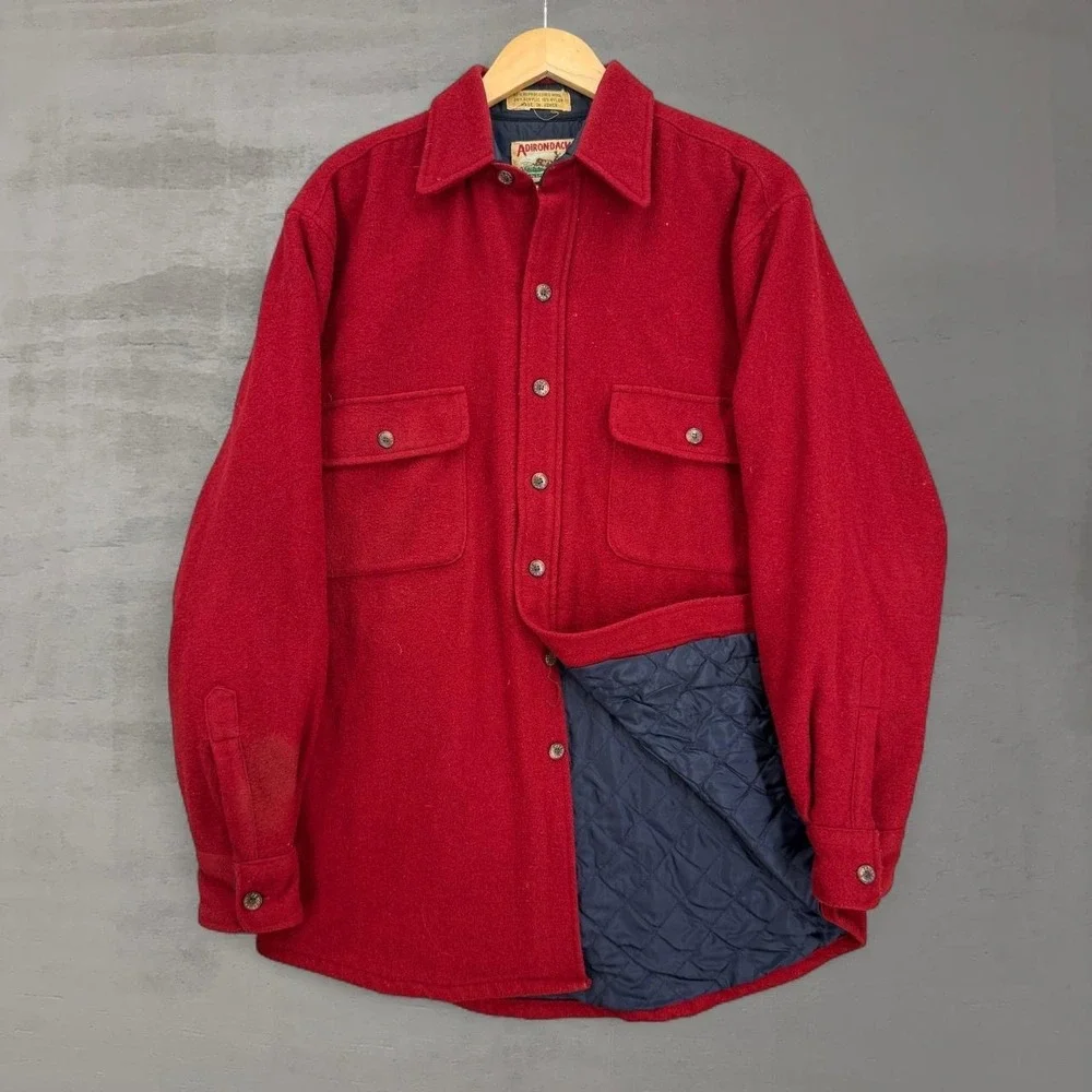 Vintage Adirondack Wool Shirt Jacket Red Quilted Lined Heavy Shacket Small